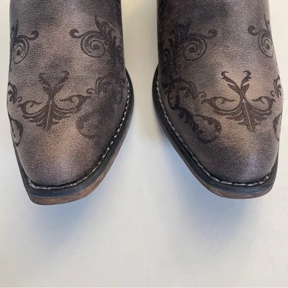 ROPERS Women’s Shorty Boot Vintage Brown Faux Leather Laser Western Design - Picture 4 of 13